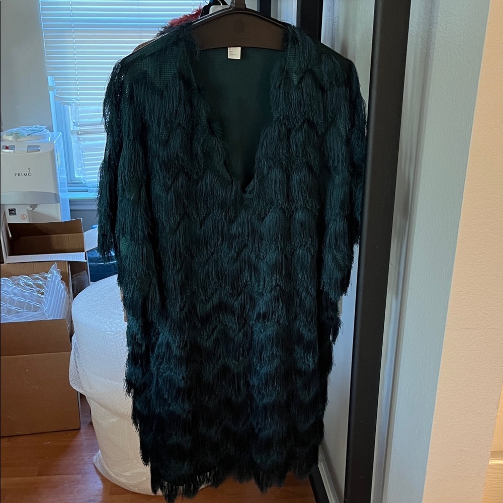 Elegant Green Feathered Dress